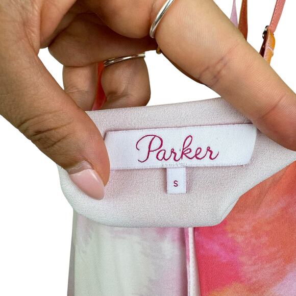 Parker Harlow Pink Orange Sunset Tie Dye Silk Blend Surplice Strappy Blouse - Picture 12 of 14